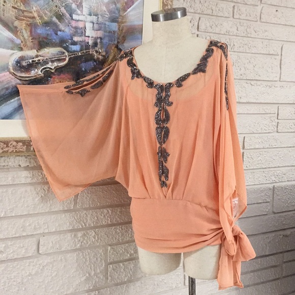 Boston Proper Tops - NWOT Boston Proper Cold Shoulder Beaded Top